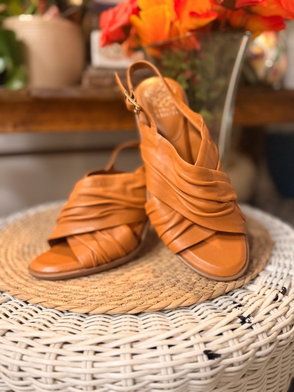 Vince Camuto Tan Ruched Slingback Sandals